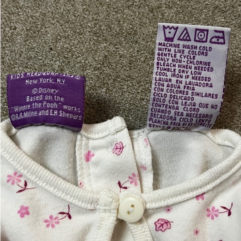 Disney Vtg Winnie the Pooh Pink Corduroy Overalls Floral Bodysuit 12M Y2K 90s - Picture 14 of 14
